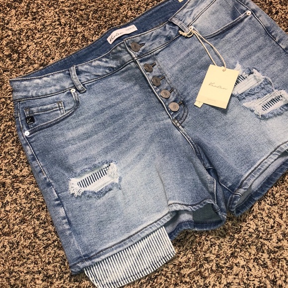 KANCAN High Rise Shorts Factory Distressed Plus Size 16 Gingham Detail | NWT! - Picture 2 of 7